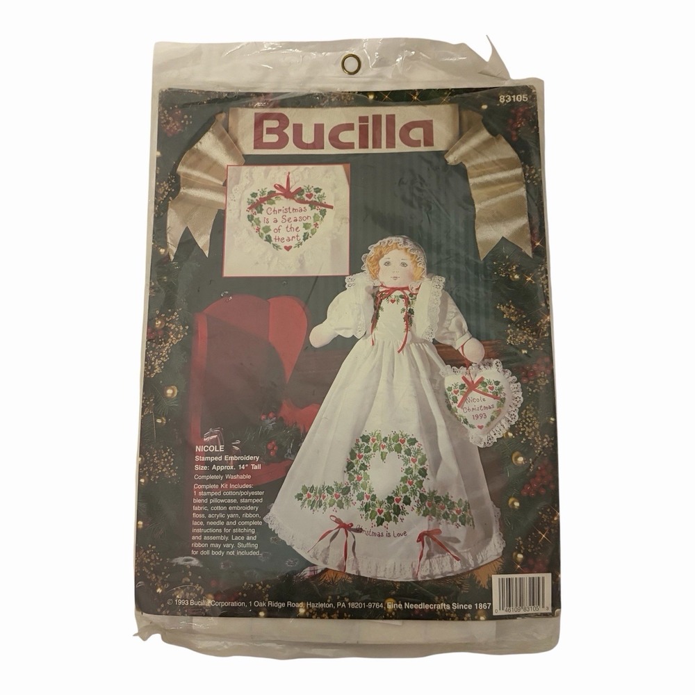 Bucilla Nicole Christmas Doll/Tree Topper Stamped Embroidery 83105 Kit 14"